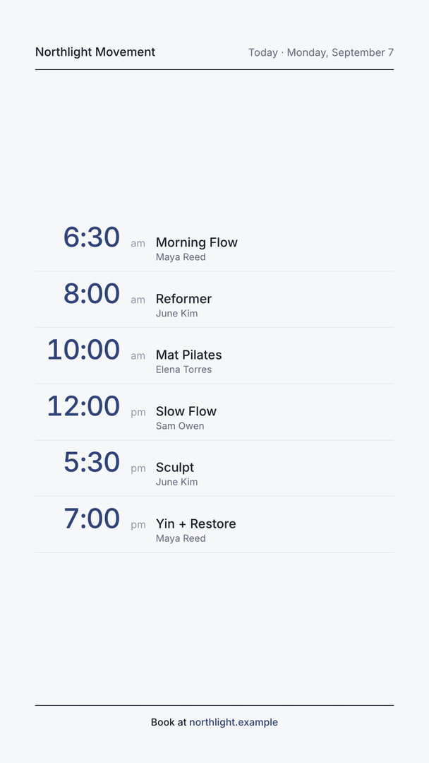 Big Time template showing a fictional sample schedule