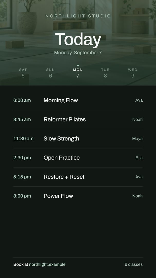 Strip template showing a fictional sample schedule