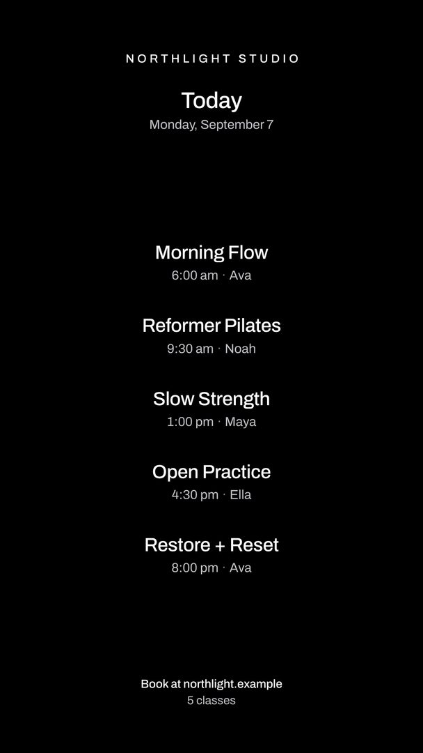 Still template showing a fictional sample schedule