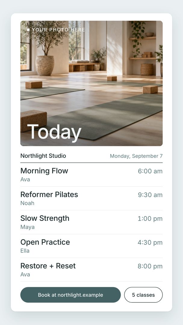 Card file template showing a fictional sample schedule